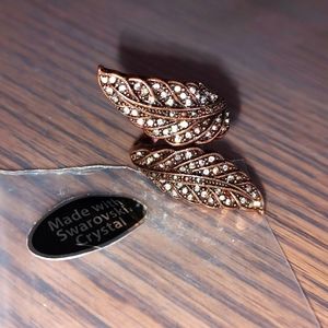 Clear & Black Swarovski Crystal Leaf Ring, Sz 7.5